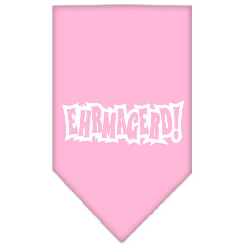 A colorful pet bandana featuring the phrase 'Ehrmagerd!' screen printed in a fun font, designed for dogs of all sizes.